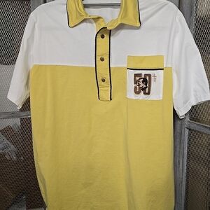 Men's Yellow and White 50th Annivesary Golf Nation Co. Polo Shirt